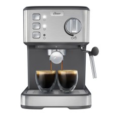 Oster® Cafetera Compacta, Prepara hasta 2 Espressos por Ciclo, 15 Bar, Tubo de Vapor, Incluye Accesorios, Acero Inoxidable, BVSTEM5502